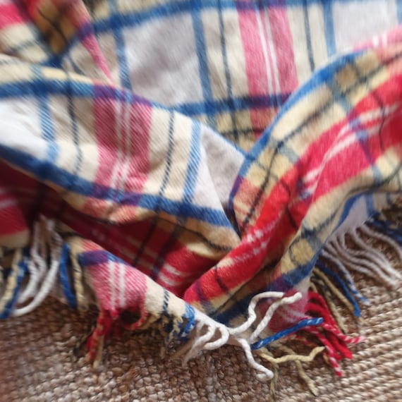Vintage wool blanket checkered throw warm cosy winter blanket