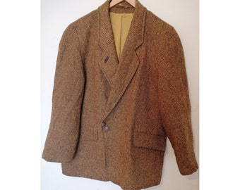 Vintage Wolle Herringbone Jacke senfbraun Blazer Mantel M/L