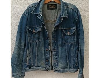 Wrangler Acid Wash Denim Jacket y2k jeans jacket Men's XL Motorcycle Style