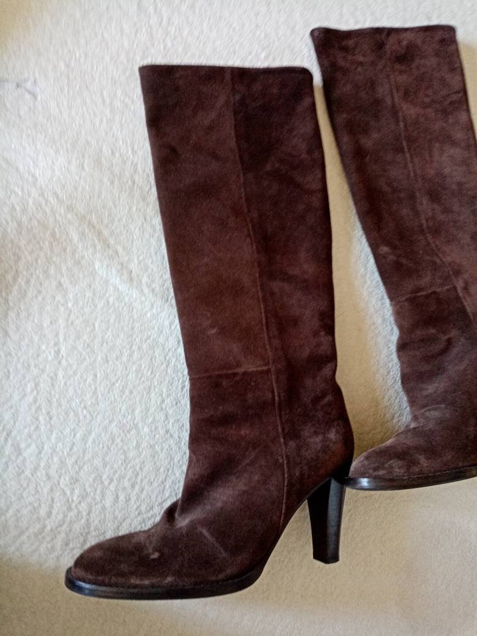 Vintage Max Mara Max&co brown suede heeled boots knee high | Etsy