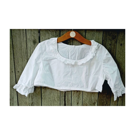 Vintage white cropped shirt dirndl blouse lace top - image 1