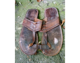 Vintage 80s Leather Toe Sandals | Open Toe Slip On Shoes | EU 45 US 13