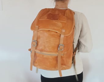 CACTUS 2 Soft Tan Backpack. 100% Real Leather. Handmade  display picture 1