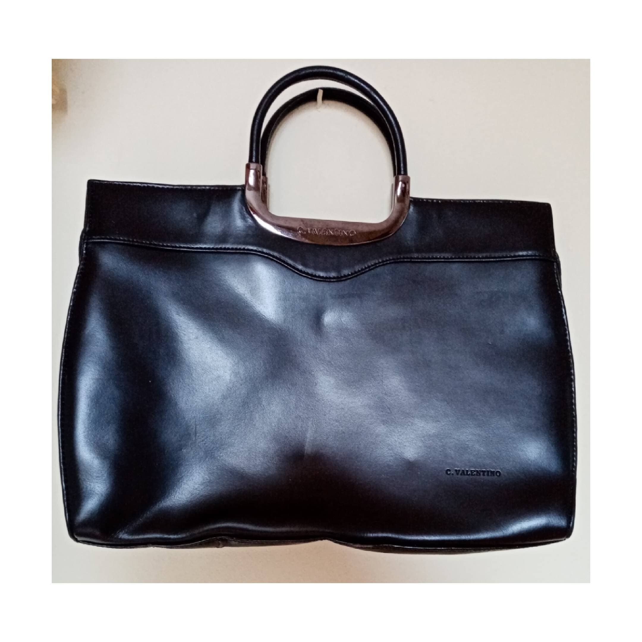 C Valentino Vintage Black Leather Hobo Shoulder Bag