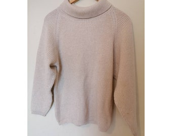 Pull vintage en laine mélangée dorée pour femme, pull à col roulé scintillant
