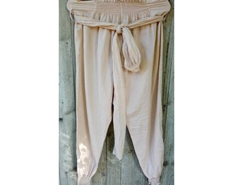 Vintage womens beige harem pants cotton cream pants m/l