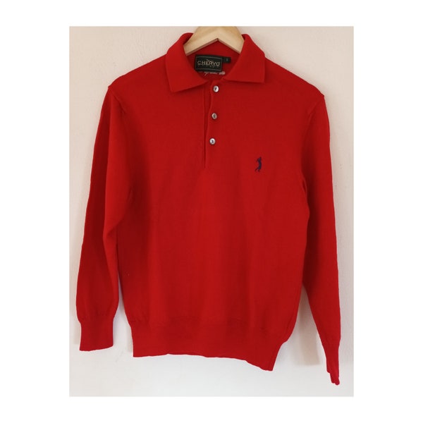 Vintage chervo wool sweater mens golf sweater red collared sweater