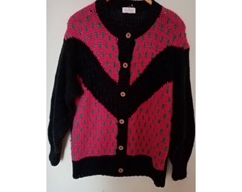 Vintage womens cardigan polka dotted hand knit sweater M