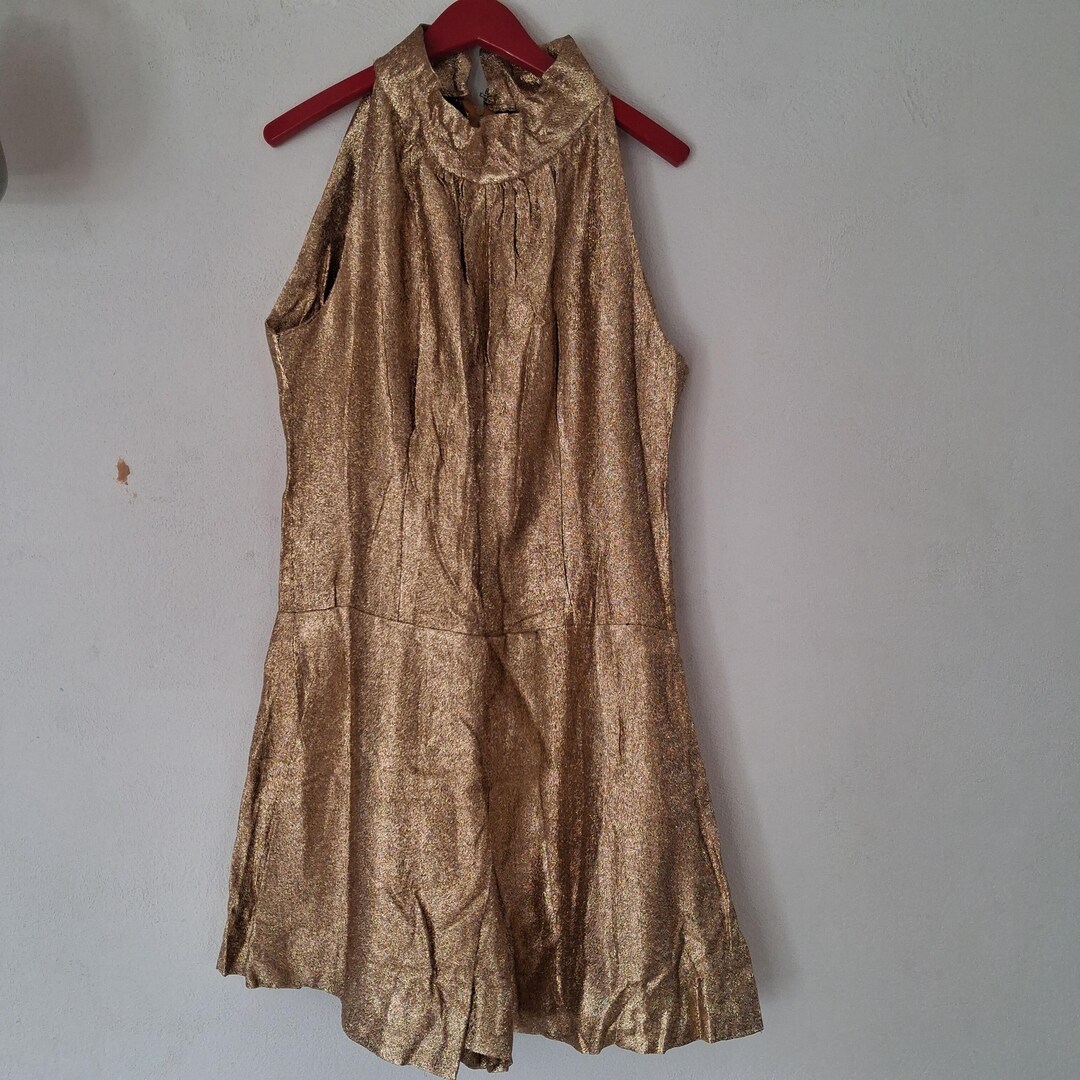 Vintage Gold Metallic Halter Romper | Disco Glam Party Outfit - Etsy