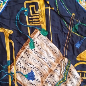 Vintage Musical Instrument Print Silk Scarf: Violin & Trumpet
