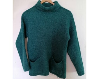 Vintage womens green turtleneck sweater sisley wool blend pullover
