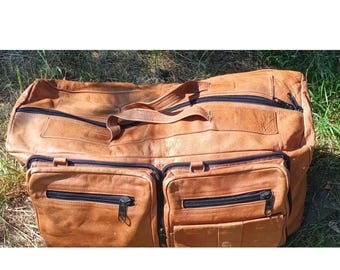 Vintage duffle bag real leather travel bag handbag