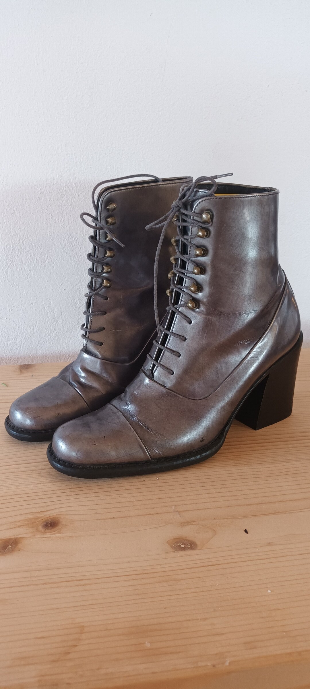 silver lace up boots