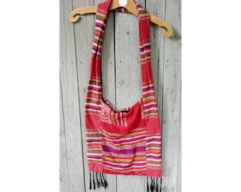 Vintage woven messenger bag ethnic hippie bag in lovely vivid colours