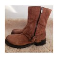 Vintage Brown Suede Mid-Calf Boots, Studded Zip-Up, EU39 / US8.5