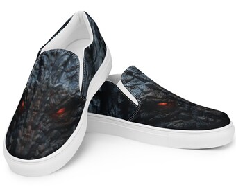 Red Eye Kaiju Head Monster Face Slip-on Canvas Shoes