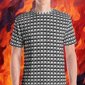 Pyramid Stud Pattern Heavy Metal Studded All Over Print Mid Size Stud t-shirt
