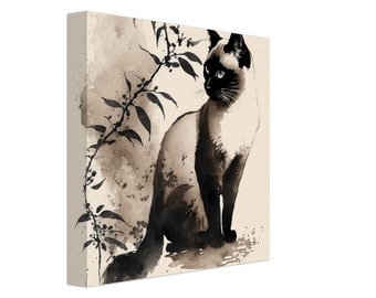 Siamese Cat #2 Sumi-e Painting Style Canvas