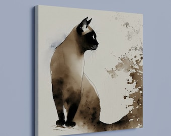 Siamese Cat #3 Sumi-e Painting Style Canvas