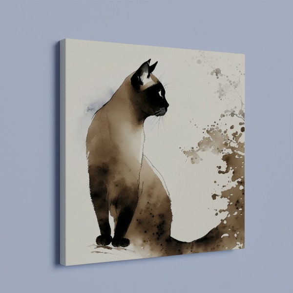 Siamois Cat #3 Sumi-e Peinture Style Toile
