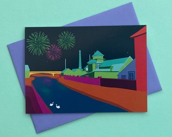 Ouse and Aahs, Lewes Greetings Card, Great for Birthdays, Thank You, Colourful Card with Fireworks, Bonfire Night Card East Sussex