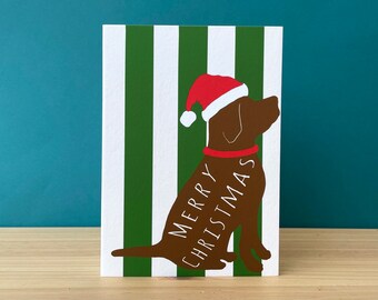 Labrador Christmas Card | Stripy Merry Christmas Dog Card | Happy Christmas Gift For Dog Lovers | Chocolate Labrador Card From The Dog