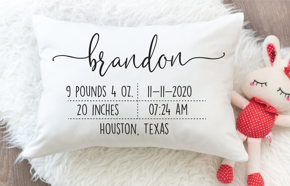 Birth Stats Pillow Personalized Birth Announcement Pillow Etsy