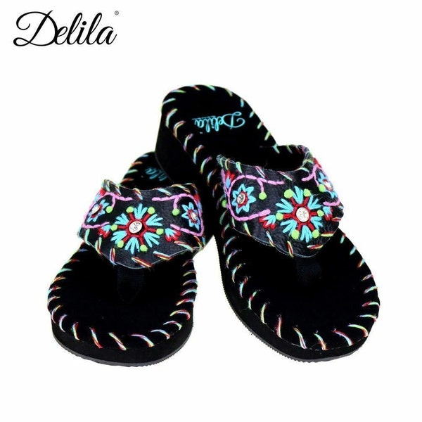 Delila Collection embroidery & rhinestone flip flops~New in box~