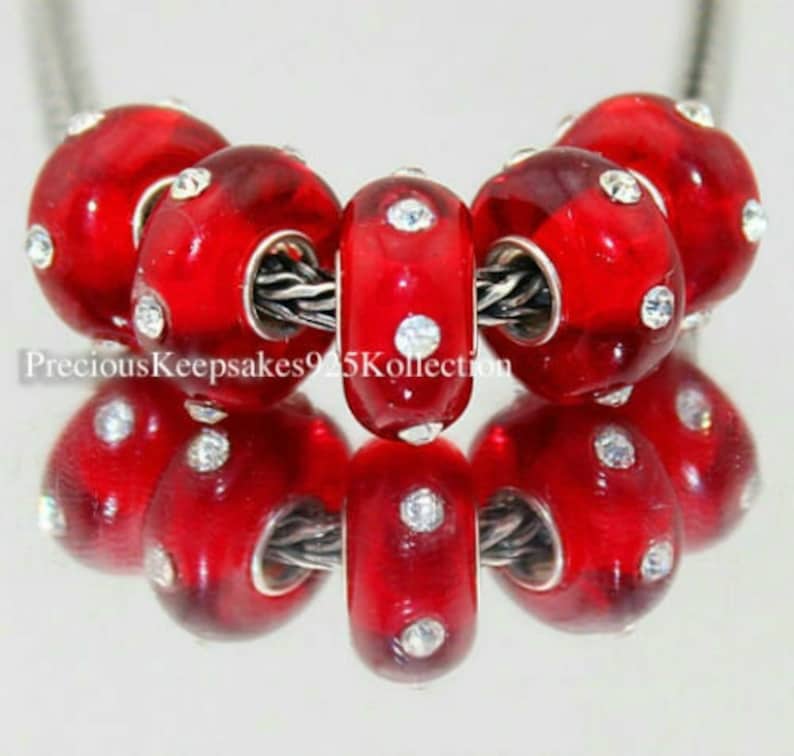 ONE Murano Glass Bead/red With Glitz/european Bead/fits Pandora and