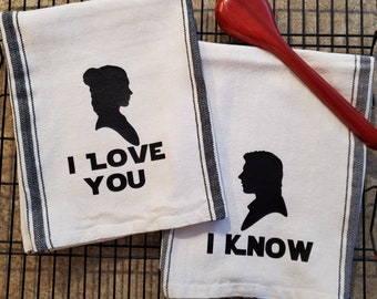 Star Wars inspired "I Love you" I Know" Kitchen towel set