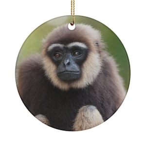 Gibbon ornament gift idea for gibbon lover, 3&quot; ceramic circle ornament
