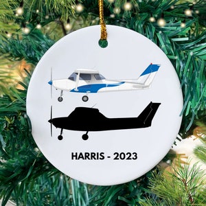 Personalized Light Aircraft Pilot Ornament, Customized Propeller Plane Gift Idea, Airplane Trainer Keepsake