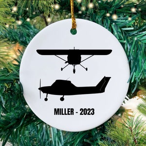 Personalized Light Aircraft Pilot Ornament, Customized Propeller Plane Silhouette Gift Idea, Airplane Trainer Keepsake