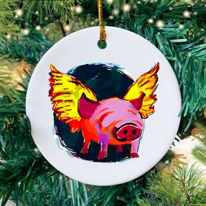 Flying pig ornament, pigs might fly gift, pig with wings, funny pig lover pun keepsake