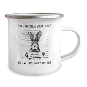Funny bunny camper mug, rabbit coffee cup gift idea for a lover or owner, 12oz camping mug
