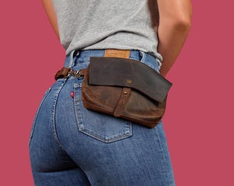 Slim Leather Waist Bag for Phone & Cards, Minimal Belt Pouch, Women’s Crossbody Fanny Pack, Handmade Hip Purse