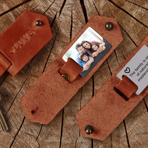 Personalized leather keychain gift, picture gift, photo keyring, custom birthday gift, anniversary keychain gift leather accessory