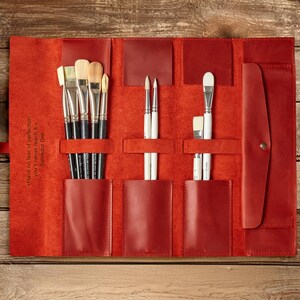 Geschenk für Künstler, Künstlerrolle mit Reißverschlusstasche, Lederpinselhalter, Künstlerwerkzeugkasten, Pinselrolle für Künstler