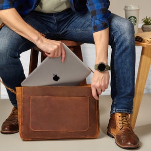 Mens shoulder bag, laptop messenger bag, leather briefcase for men, mens crossbody bag gift for him, birthday gift for men, leather work bag zdjęcie 6