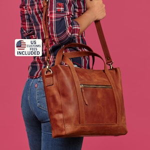 Leather laptop bag for everyday use. Perfect custom gift for women. Fits a laptop up to 15 inches. Handmade bag for women for all occasions