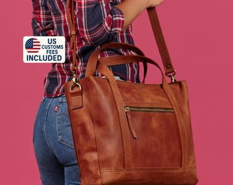 Leather laptop bag for everyday use. Perfect custom gift for women. Fits a laptop up to 15 inches. Handmade bag for women for all occasions