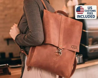 Custom women's leather backpack. Womens gift for her. Laptop backpack for women. Everyday rucksack. Anniversary gift