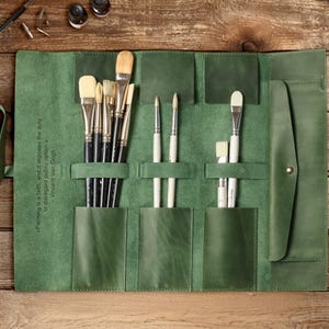 Lederrolle mit Reißverschlusstasche für Pinsel, Geschenk für Künstler, Werkzeugkasten für Pinsel, Pinselhalter