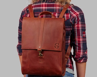 Leather backpack with monogram. Personalized women backpack for all occassions. Made from Italian leather.