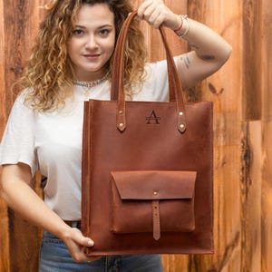 Personalized tote bag, womens shopper bag, leather work tote, personalized leather purse, custom work bag women, birthday gift for her