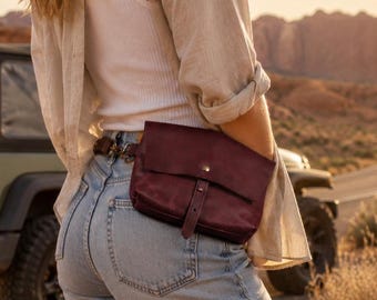 Burgundy Fanny Pack -Leather Belt Bag