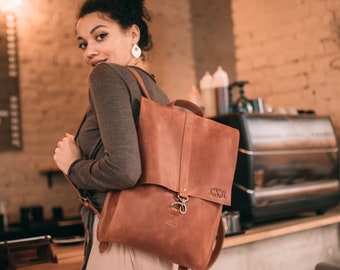 Custom women's leather backpack. Womens gift for her. Laptop backpack for women. Everyday rucksack. Anniversary gift