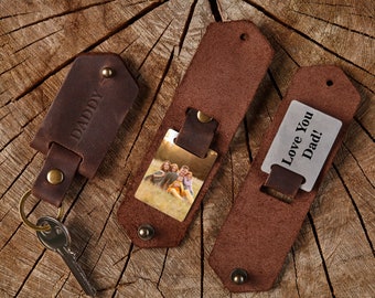 Unieke leren sleutelhanger met je foto, cadeau, gepersonaliseerde sleutelhouder met monogram, handgemaakte sleutelhanger, gegraveerde keytag