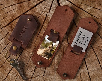 Pet photo keychain gift. dog memorial keychain, cat remembrance photo keychain, leather photo keychain, photo key holder, leather key fob