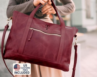 Office bag for her, womens briefcase, leather laptop bag for women, handmade bag with name engraved, leather satchel, custom logo bag
